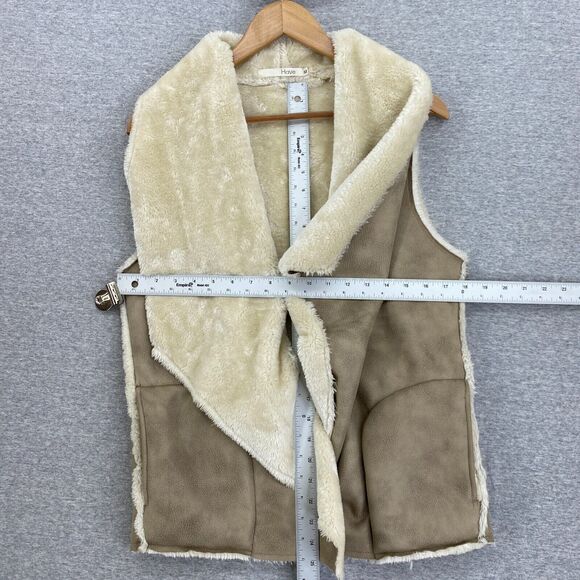 Have Vest Womens Medium Tan Faux Suede Faux Fur Lined Pockets Casual Soft Open - Picture 9 of 11